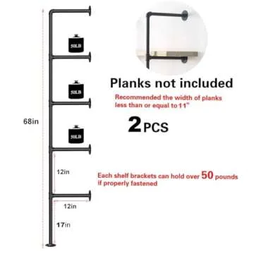 Kaler Industrial Iron Pipe Shelves Set of 2 Vintage Design