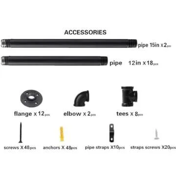 Kaler Industrial Iron Pipe Shelves Set of 2 Vintage Design