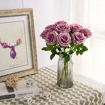 IUKnot Artificial Rose 10pcs Open Flower Bouquet Faux Rose Stems for Wedding Arrangement, Bridal Bou...