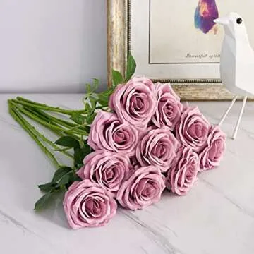 IUKnot Artificial Rose 10pcs Open Flower Bouquet Faux Rose Stems for Wedding Arrangement, Bridal Bouquet, Centerpiece, Fake Faux Silk Flowers (Mauve)