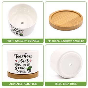 Tuitessine Teachers Gift for Women Men Teacher Appreciation Succulent Planters Pots Back to School Best Teacher Birthday Retirement Gifts Mini Ceramic Planter Pot with Gift Box (NO Plants)