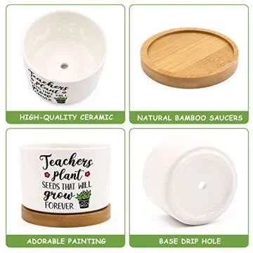 Tuitessine Teachers Gift for Women Men Teacher Appreciation Succulent Planters Pots Back to School Best Teacher Birthday Retirement Gifts Mini Ceramic Planter Pot with Gift Box (NO Plants)