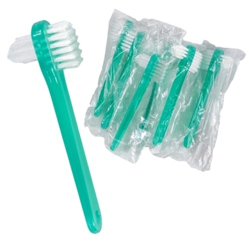 Vakly Denture Brush [Pack of 10] Individually Bagged 4.25 inch Denture Brushes with Hard Firm Flat B...