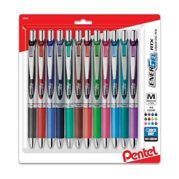 Pentel EnerGel RTX Retractable Gel Pens 0.7mm Assorted 12 Pack