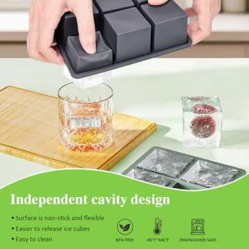 Large Ice Cube Tray for Whiskey: 2inch Big Silicone Ice Trays for Whisky - 3Pack Old Fashioned Ice C...