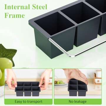 Large Ice Cube Tray for Whiskey: 2inch Big Silicone Ice Trays for Whisky - 3Pack Old Fashioned Ice Cube Trays for Cocktail - Huge Square Cubed Bourbon Ice Cube Maker