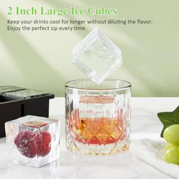 Large Ice Cube Tray for Whiskey: 2inch Big Silicone Ice Trays for Whisky - 3Pack Old Fashioned Ice Cube Trays for Cocktail - Huge Square Cubed Bourbon Ice Cube Maker