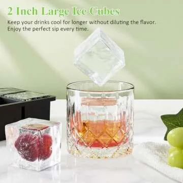 Large Ice Cube Tray for Whiskey: 2inch Big Silicone Ice Trays for Whisky - 3Pack Old Fashioned Ice Cube Trays for Cocktail - Huge Square Cubed Bourbon Ice Cube Maker