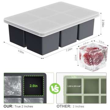 Large Ice Cube Tray for Whiskey: 2inch Big Silicone Ice Trays for Whisky - 3Pack Old Fashioned Ice Cube Trays for Cocktail - Huge Square Cubed Bourbon Ice Cube Maker