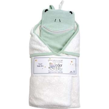 Organic Cotton Frog Hooded Towel & Washcloth for Kids