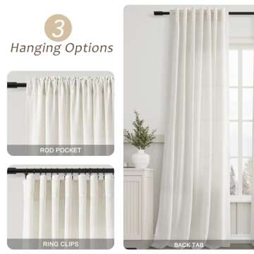 Cream Linen Curtains 96 Inches Long - 2 Panel Set, Light Filtering Semi Sheer Drapes