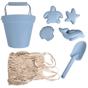 BraveJusticeKidsCo. Silicone Beach Toys - Modern Baby Travel Friendly Beach Set | Bucket, Shovel, 4 ...