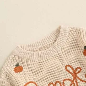 Lnzyyephy Toddler Baby Boy Girl Halloween Outfit Infant Pumpkin Embroidery Knit Sweaters Sweatshirt Tops Fall Winter Clothes (Cotton+Polyester-Beige S, 3-6 Months)