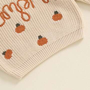 Lnzyyephy Toddler Baby Boy Girl Halloween Outfit Infant Pumpkin Embroidery Knit Sweaters Sweatshirt Tops Fall Winter Clothes (Cotton+Polyester-Beige S, 3-6 Months)