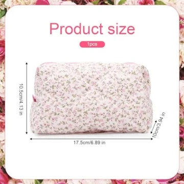 Floral Quilted Makeup Bag for Women and Girls - Stylish Travel Pouch