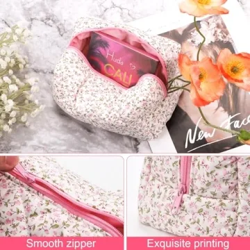 Floral Quilted Makeup Bag for Women and Girls - Stylish Travel Pouch