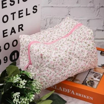 Floral Quilted Makeup Bag for Women and Girls - Stylish Travel Pouch