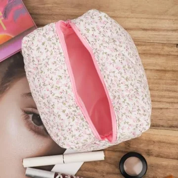 Floral Quilted Makeup Bag for Women and Girls - Stylish Travel Pouch