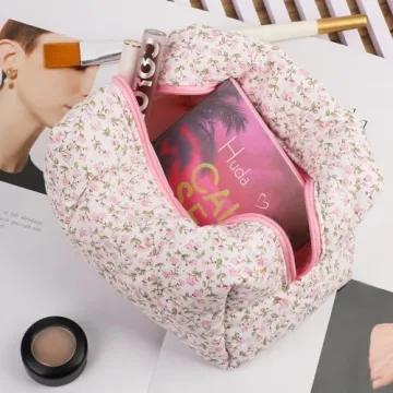Floral Quilted Makeup Bag for Women and Girls - Stylish Travel Pouch