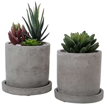 MyGift 4-Inch Unglazed Gray Cement Planter - Mini Modern Succulent Plant Pots with Removable Saucer,...