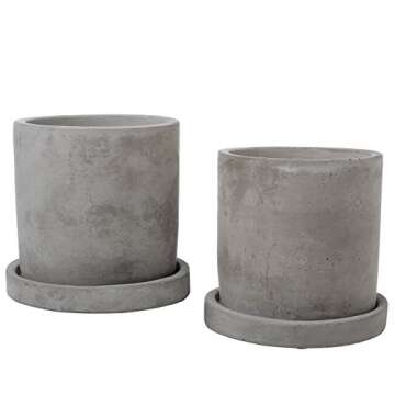MyGift 4-Inch Unglazed Gray Cement Planter - Mini Modern Succulent Plant Pots with Removable Saucer, Set of 2