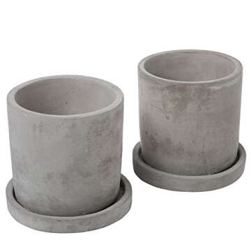 MyGift 4-Inch Unglazed Gray Cement Planter - Mini Modern Succulent Plant Pots with Removable Saucer, Set of 2