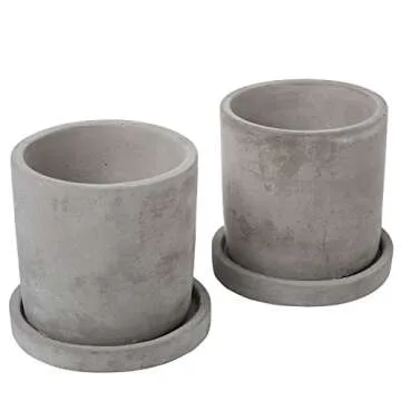 MyGift 4-Inch Unglazed Gray Cement Planter - Mini Modern Succulent Plant Pots with Removable Saucer, Set of 2