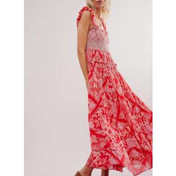 Flowy Smocked Maxi Dress for Women - Summer Floral Style