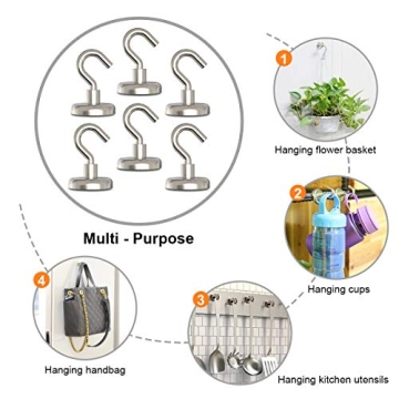 Ultra-Strong 110 lbs Magnetic Hooks Heavy Duty Pack of 6