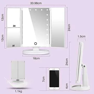 HAMSWAN Makeup Mirror Vanity Mirror with Lights, Lighted Makeup Mirror with 1X 2X 3X 10X Magnifying, Touch Control Design, Dual Power Supply, Portable LED Makeup Mirror, Women Gift (White+10X)