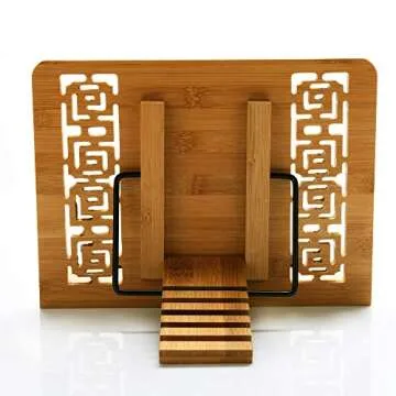 wishacc Large Size bamboo book stand and cookbook holders for reading hands free