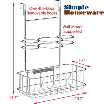 Simple Houseware Cabinet Door/Wall Mount Hair Dryer & Styling Tools Organizer Storage, Chrome
