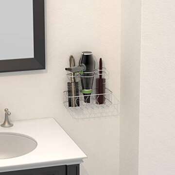 Simple Houseware Cabinet Door/Wall Mount Hair Dryer & Styling Tools Organizer Storage, Chrome