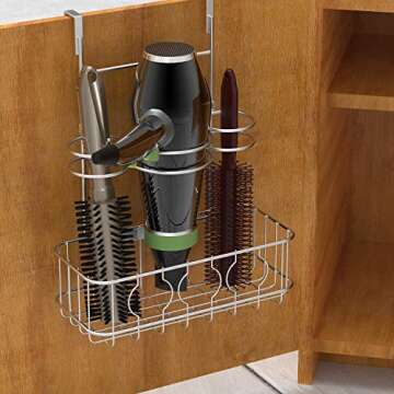 Simple Houseware Cabinet Door/Wall Mount Hair Dryer & Styling Tools Organizer Storage, Chrome