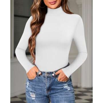 MANGOPOP Long Sleeve Bodysuits for Women Mock Turtle Neck Ribbed Body Suit Tops