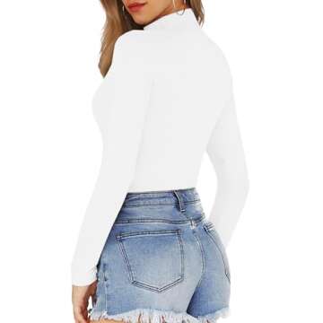 MANGOPOP Long Sleeve Bodysuits for Women Mock Turtle Neck Ribbed Body Suit Tops