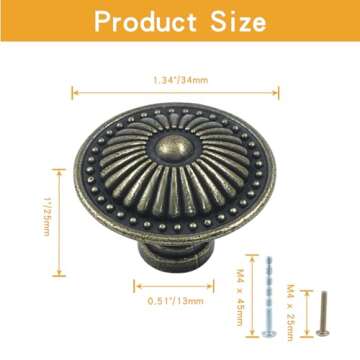 Luomorgo 10 Pcs Antique Bronze Cabinet Knobs, Vintage Drawer Knobs Heavy Duty Dresser Knobs, Decorat...