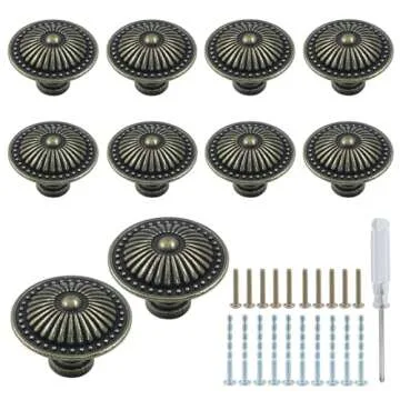 Luomorgo Antique Bronze Cabinet Knobs - 10 Pcs Heavy Duty
