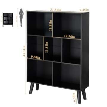 YAHARBO Black Bookshelf,3 Tier Modern Bookcase with Legs,Bookshelves Wood Storage Shelf, Open Book Shelves Cube Organizer,Freestanding Short Bookcases