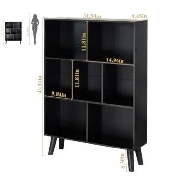 YAHARBO Black Bookshelf,3 Tier Modern Bookcase with Legs,Bookshelves Wood Storage Shelf, Open Book Shelves Cube Organizer,Freestanding Short Bookcases