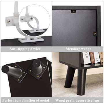 YAHARBO Black Bookshelf,3 Tier Modern Bookcase with Legs,Bookshelves Wood Storage Shelf, Open Book Shelves Cube Organizer,Freestanding Short Bookcases