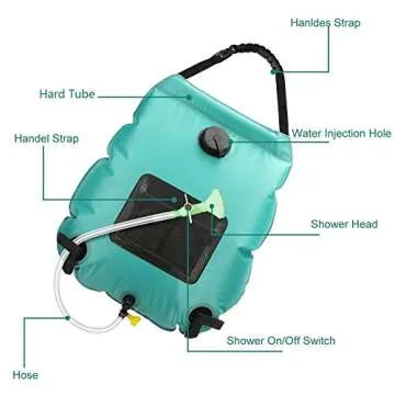 KIPIDA Solar Shower Bag | 5 Gal/20L Solar Heating Camping Shower Bag | Removable Hose | On-Off Switchable Shower Head | Ducha Portatil | Traveling Shower | Portable Shower for Beach Swimming, Hiking