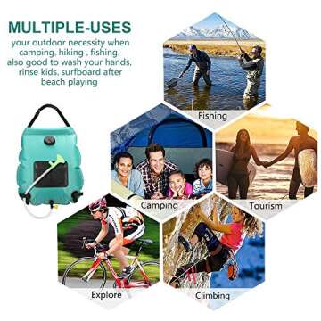 KIPIDA Solar Shower Bag | 5 Gal/20L Solar Heating Camping Shower Bag | Removable Hose | On-Off Switchable Shower Head | Ducha Portatil | Traveling Shower | Portable Shower for Beach Swimming, Hiking