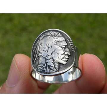 Signet Ring Sterling Silver Authentic Buffalo Indian Nickel Coin - Custom Date Selection