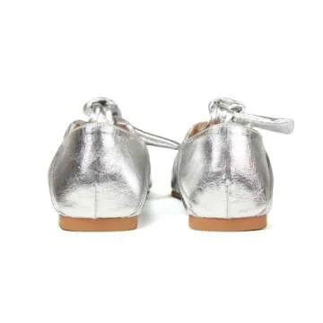 Pomoxikn Silver Mary Jane for Women Square Toe Mary Jane Pumps Bow Knots Ballet Flats for Women Designer Flats Slip On Dress Ballerina Shoes. -9