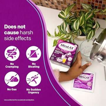 MiraLAX Gentle Constipation Relief Laxative Powder, Stool Softener with PEG 3350, No Harsh Side Effe...