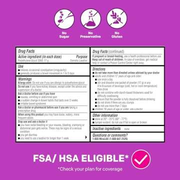 MiraLAX Gentle Constipation Relief Laxative Powder, Stool Softener with PEG 3350, No Harsh Side Effects, 1 Doctor & OBGYN Recommended, Single Dose Mix-In Pax, Travel Pack, 40 Dose