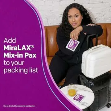 MiraLAX Gentle Constipation Relief Laxative Powder, Stool Softener with PEG 3350, No Harsh Side Effects, 1 Doctor & OBGYN Recommended, Single Dose Mix-In Pax, Travel Pack, 40 Dose