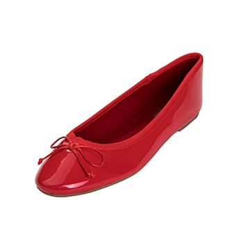 FEVERSOLE Women's Macaroon Colorful Memory Foam Cushion Insock Patent Ballet Flat Red Size 6.5 M US