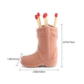 HOMOMSAE Cowboy Boot Match Holder with Striker - Handmade Ceramic Match Box, Cute Bathroom and Kitchen Decor (Pink, Matches not Included)